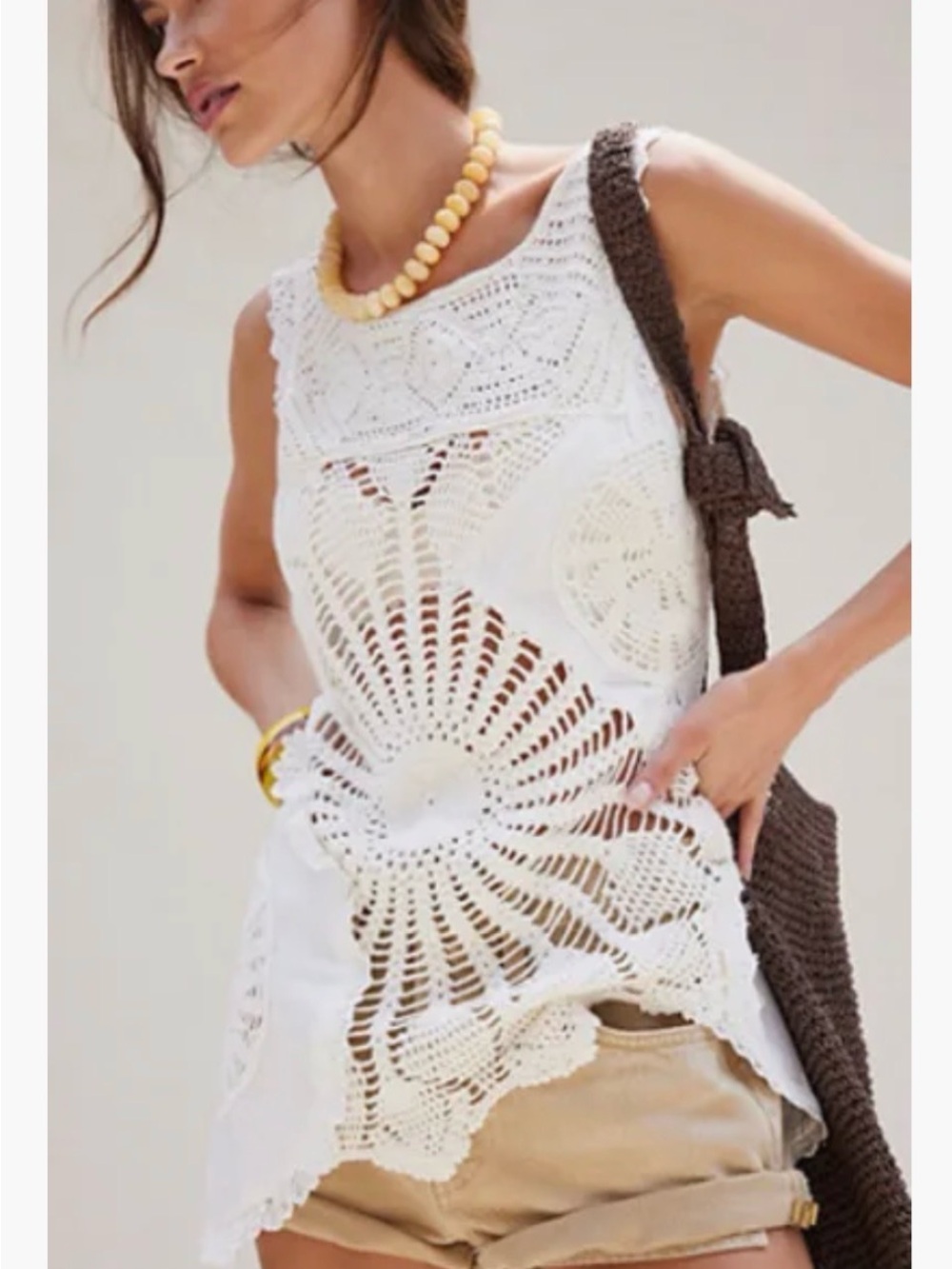 Free People White Crochet Sunburst Tank Top